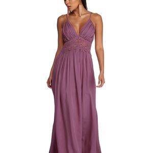 Windsor Lace Deep V Neck Crochet Maxi Dress